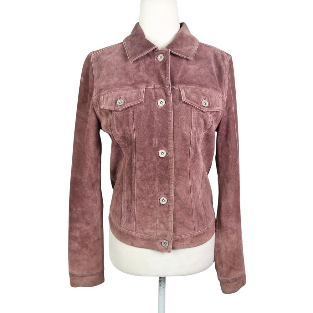 Vintage Eddie Bauer Purple Washable Suede Leather Jacket Womens XS